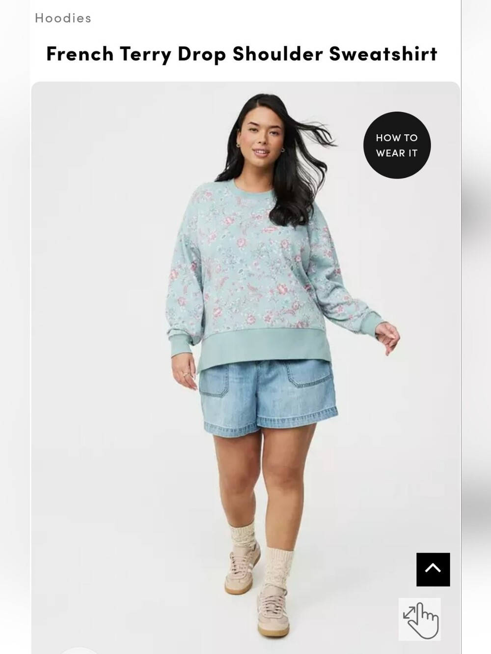 torrid Mint Floral French Terry Drop Shoulder Sweatshirt